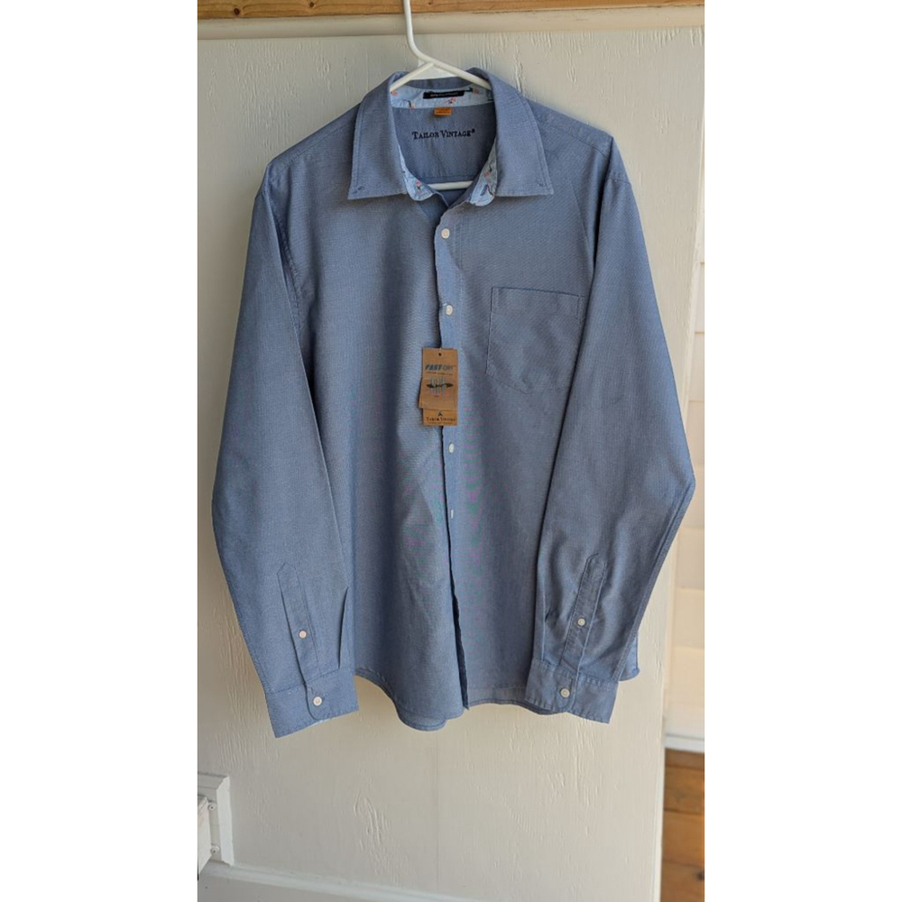 Men's Tailor Vintage Blue L Casual Button Down Shirt